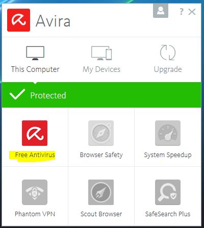 Avira main window