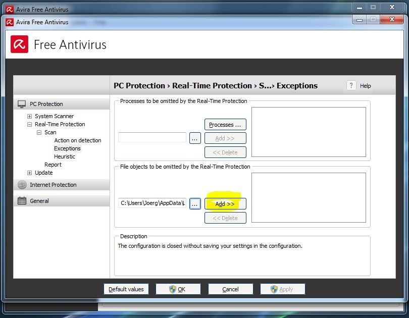 Antivirus add exception path