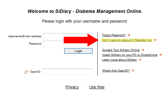 SiDiary Online home screen