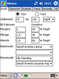 SiDiary - Diabetes Software auf Pocket PC